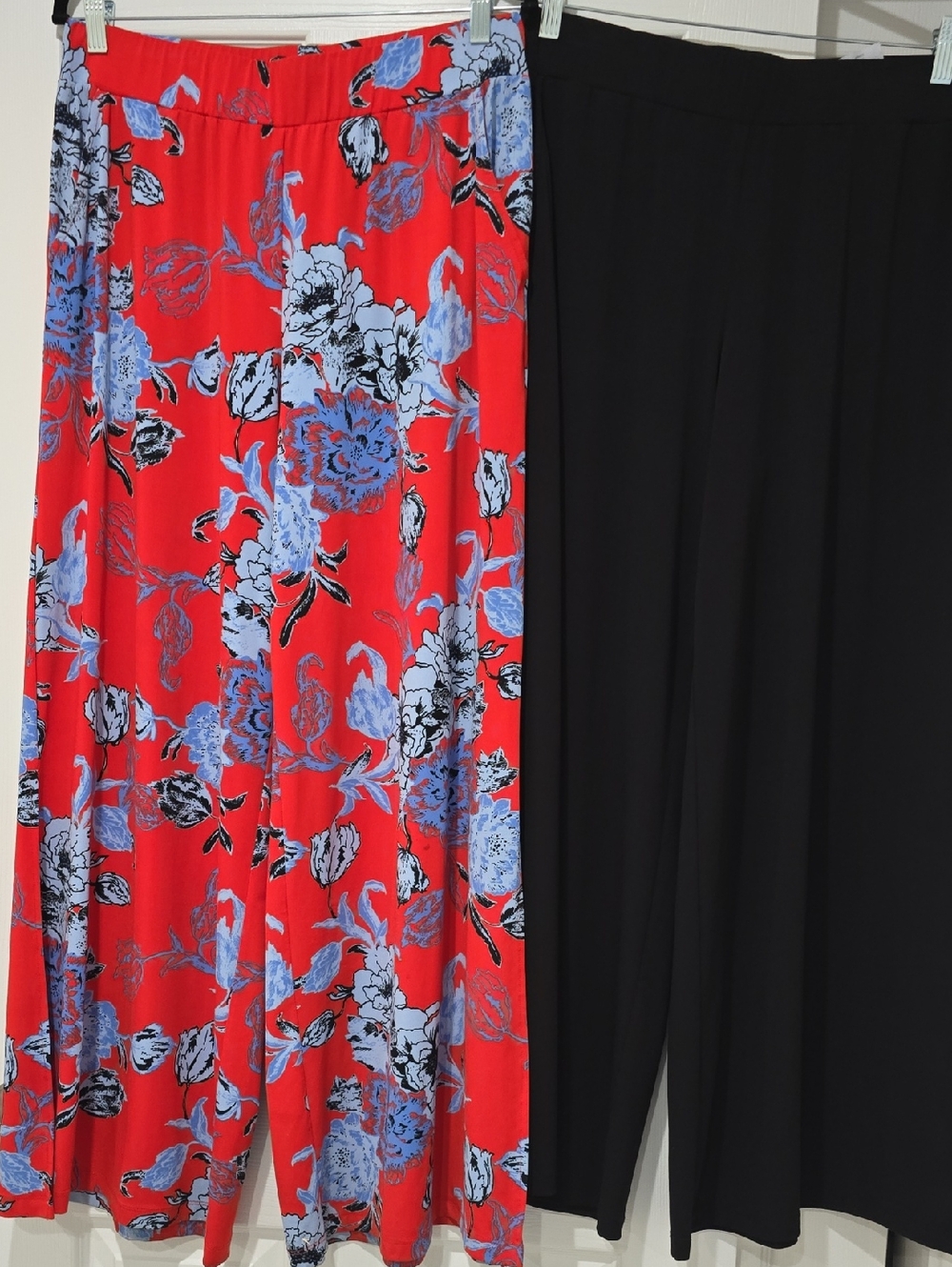 Red Floral With Blue & Black Floral Accents And Black Wide Leg Pants